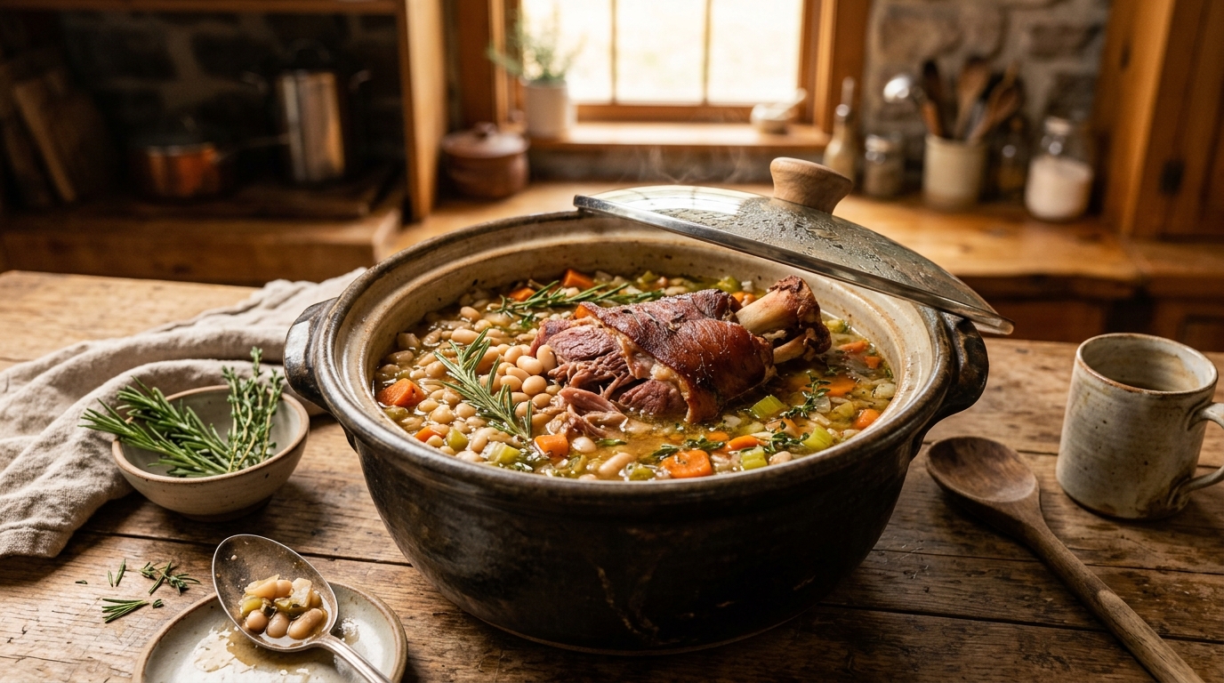 Ham Shank Slow Cooker: How to Make Fall-Apart Tender Ham and Hearty Bean Stew (AI Generated Image)