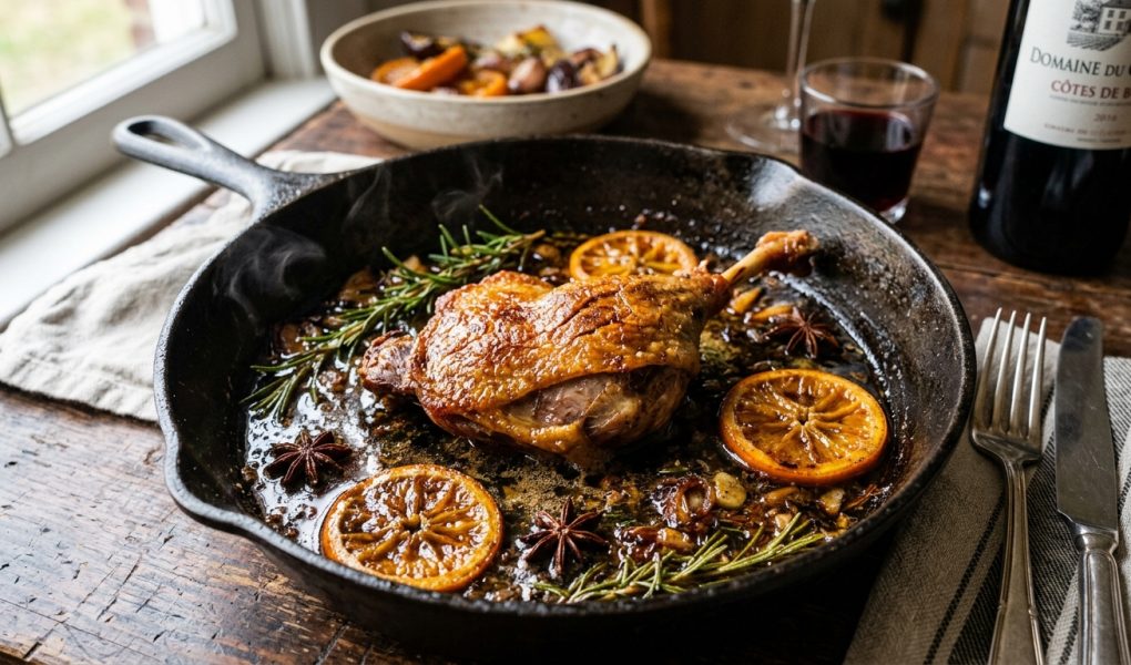 Slow Cooked Duck Legs with Orange & Rosemary: Tender French Confit Style 1 slow cooked duck (AI Generated Image)