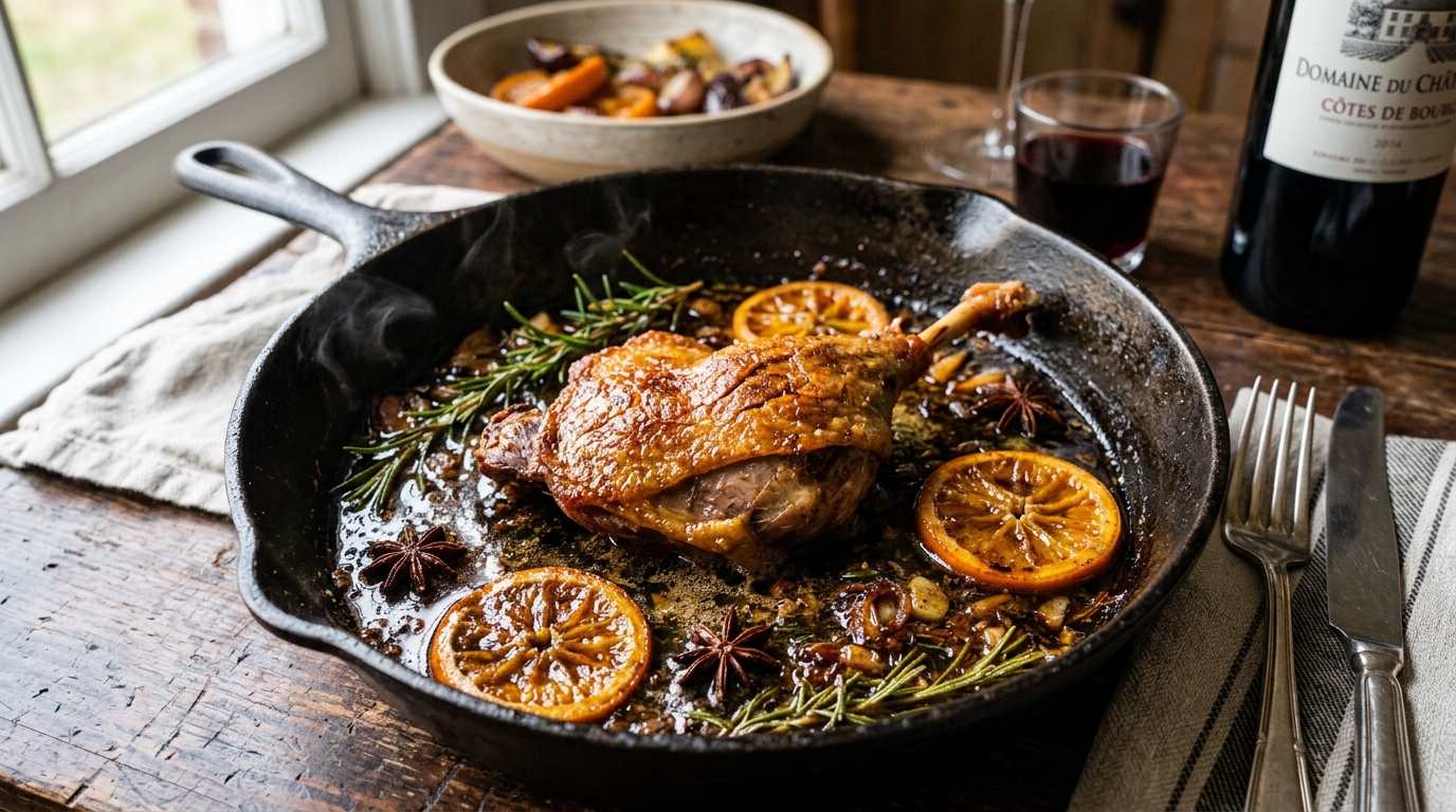 Slow Cooked Duck Legs with Orange & Rosemary: Tender French Confit Style (AI Generated Image)