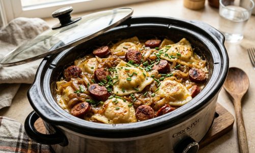 Slow Cooker Pierogi & Kielbasa Casserole: Cheesy One-Pot Comfort Classic 11 slow cooker pierogi (AI Generated Image)